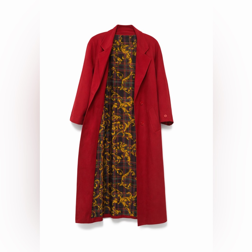 Vintage Kasper Red Wool Blend Long Coat Made in USA Size Large Statement Coat